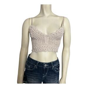 B.O.G. Collective Crochet Festival Top Shirt Crop Tank Boho S Small Beige Fairy